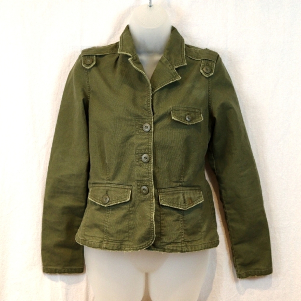 Old Navy Green Grunge Military Style Jacket Small Project Art Piece